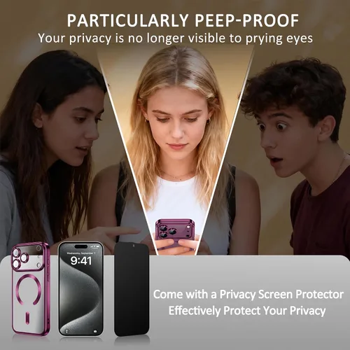 Vista 3 de Misscase Funda magnética transparente para iPhone 18 Pro con protector de pantalla de privacidad, protector de lente de cámara, funda magnética Rojo