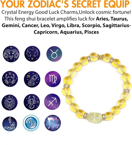 Vista 2 de Feng Shui - Pulsera de citrino del zodiaco para buena suerte y riqueza, pulsera de atracción de dinero de cristal natural con guardián Pixiu