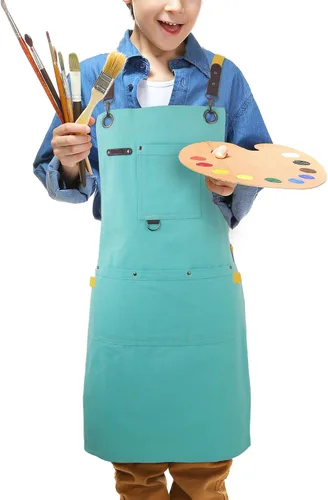 Vista 10 de Delantales artísticos infantiles para pintura, jardinería, cocina, múltiples bolsillos, bata para niños y niñas, impermeable (de 6 a 12 años)