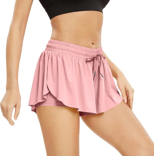 Vista 3 de Blaosn Pantalones cortos atléticos fluidos para mujer, gimnasio, yoga, entrenamiento, correr, pantalones cortos de tenis, falda falda linda, ropa