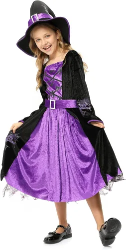 Vista 3 de Acekid Disfraz de bruja de Halloween para niñas