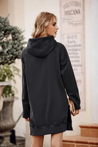 Vista 5 de PRETTYGARDEN Sudadera casual de manga larga con dobladillo dividido y bolsillo tipo canguro