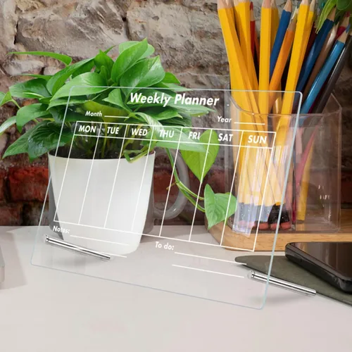 Vista 3 de Transparent Acrylic Memo Board for Home Office Writable Dry Erase Message Board with Push Pins for Notes Ideas and Weekly Schedule