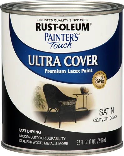 Vista 22 de Rust-Oleum 1976502 Painter's Touch - Pintura de látex, cuarto de galón, negro plano, 32 onzas líquidas, (paquete de 1)