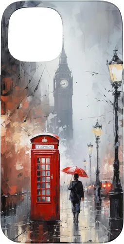 Vista 6 de Funda para iPhone 16 Wet London Iconic Red Phone Booth Clocktower Art Cover Phone Case