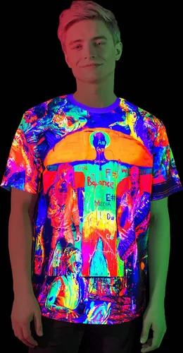 Vista 2 de aofmoka - Camiseta ultravioleta hecha a mano, reactiva a luz negra, con impresión decorativa