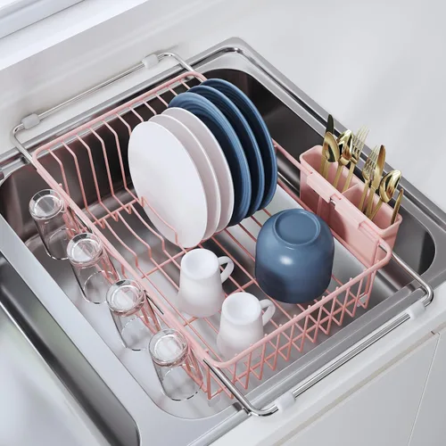 Vista 22 de Apartment RV Small Dish Drainer Drying Rack Over The Sink In Stainless Steel for Narrow Kitchen, Counter Space Saving Compact Expandable Metal Plate