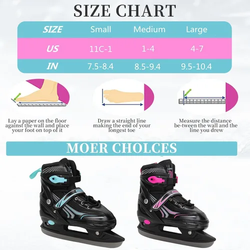 Vista 5 de Patines de hielo con 4 tamaños ajustables para niños, niñas, jóvenes, hombres, mujeres y principiantes - Patines de hockey