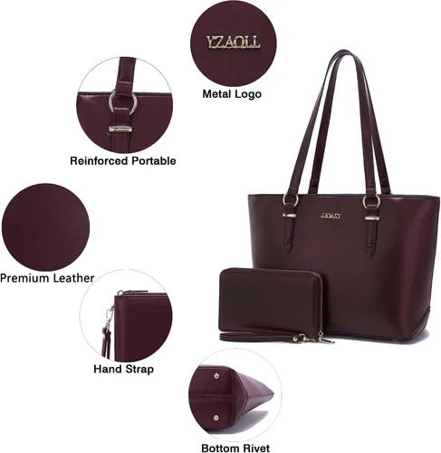 Vista 7 de YZAOLL Purses for Women PU Leather Medium Tote Satchel Handbags with Matching Wrist Bag set