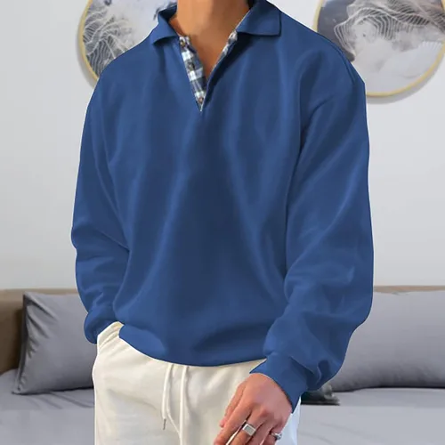 Vista 2 de Opomelo Mens Long Sleeve Pullover Polo Shirts-Casual Loose Fit Sweatshirts V Neck Tops