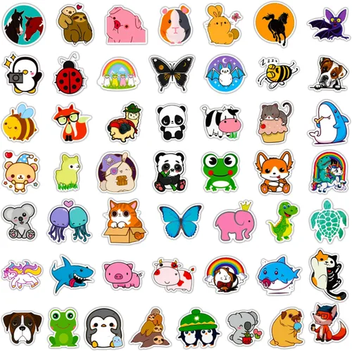 Vista 7 de Calcomanías de animales lindos para niños, 100 piezas de calcomanías de animales de zoológico para botella de agua, calcomanías de granja