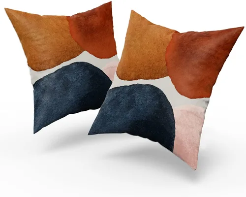 Vista 8 de Juego de 2 fundas de almohada bohemias de 16 x 16 pulgadas, color azul marino y naranja, modernas, con estampado geométrico abstracto