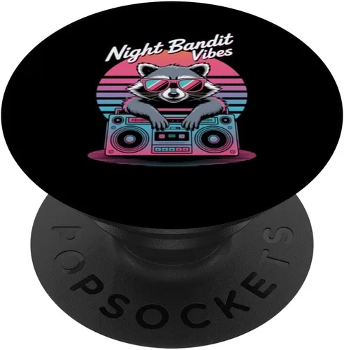 Vista 8 de Night Bandit Vibes Retro Raccoon Boombox Party PopSockets PopWallet for MagSafe