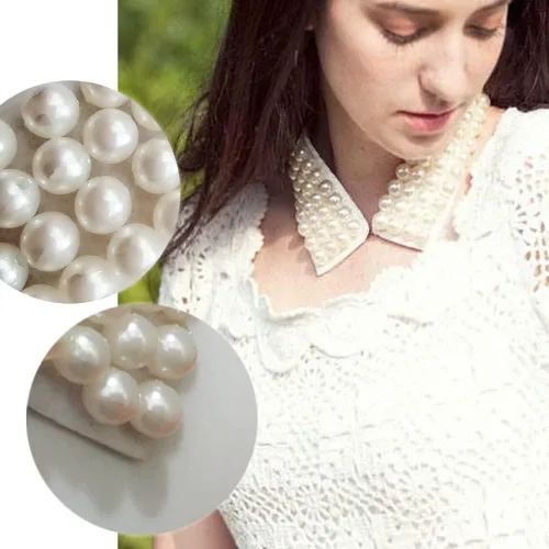 Vista 3 de Vpang - Elegante collar de perlas desmontables con capas de perlas, cuello alto, gargantilla de Peter Pan, collar falso, accesorio de tela, Perla