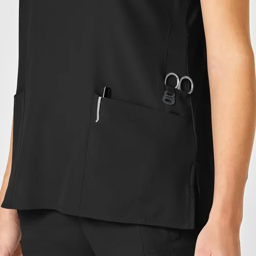 Vista 7 de Uniformes Médicos Wink para Mujer, W123, Blusas Estilizadas con Cuello en V y 5 Bolsillos Negro