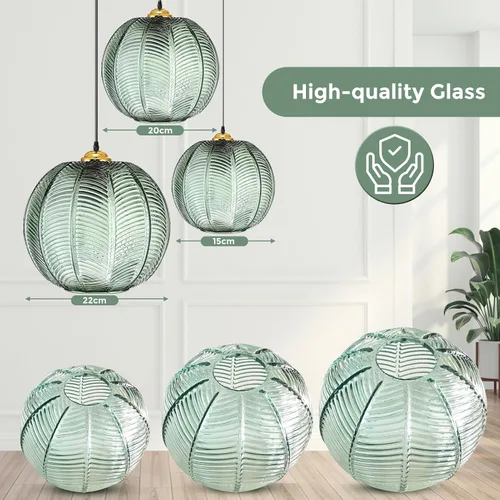 Vista 7 de Lámpara colgante verde, 3 en 1, accesorios de lámpara colgante de vidrio grande E26 E27 de mediados de siglo, lámpara de araña moderna acanalada