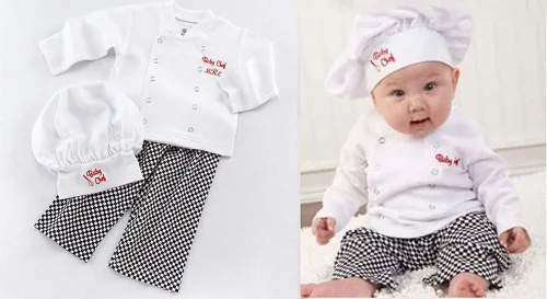Vista 2 de stylesilove Conjunto de ropa unisex de 3 piezas de disfraz de chef de cocinero para bebé, pantalones y sombrero