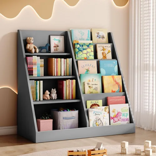 Vista 15 de Tatub Estantería de madera para niños de 4 niveles, color gris