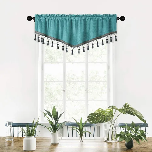 Vista 21 de ELKCA Cortinas de doble cara de felpilla para ventana de cocina, 52x18, bolsillo para barra, cenefa color beige para sala de estar, paquete de 1