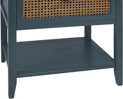 Vista 19 de ZeHuoGe Mesita de noche de ratán, mesa auxiliar con 2 cajones profundos, fusión moderna-rústica, gris, 22 pulgadas de ancho x 28.35 pulgadas de alto