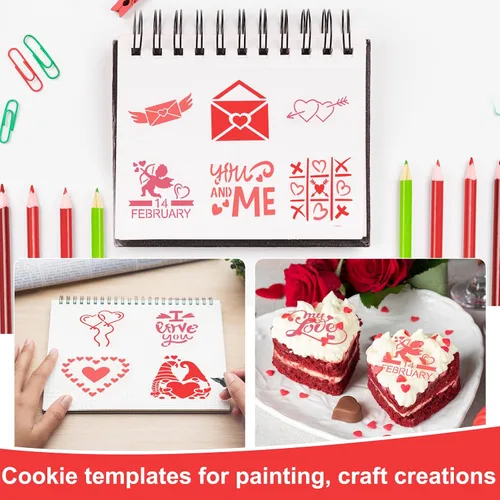 Vista 4 de Teling 80 plantillas de amor de corazón de San Valentín para pintar de 3 x 3 pulgadas, plantillas de dibujo reutilizables de San Valentín