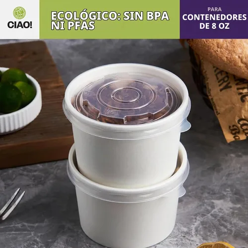 Vista 7 de CIAO! Tapa de PP de 3.543 in de diámetro, diseñada y apta para contenedores de papel de 8 oz (1000/caja)