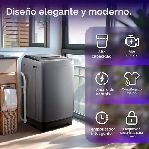 Vista 2 de Anypro Lavadoras de ropa portátiles de 17.8LBS lavadora y centrifugadora automática completa combo con 10 programas y 8 niveles de agua, máquina