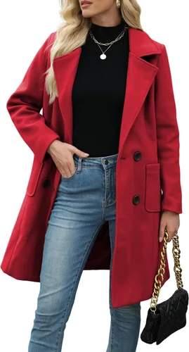 Vista 9 de Bankeng Chaqueta de solapa de doble botonadura con muesca para mujer, mezcla de lana de camello Verde Armada (ArmyGreen)