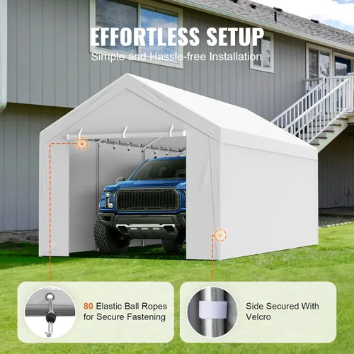 Vista 71 de VEVOR Cobertizo Tienda de Almacenamiento Exterior Portátil Resistente de 6 x 8 x 7 pies, Refugio de Cochera Garaje Impermeable con Puerta Enrollable