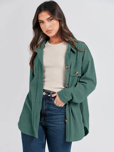 Vista 8 de ANRABESS Chaqueta de pana para mujer, de gran tamaño, manga larga, con botones, para otoño 2023