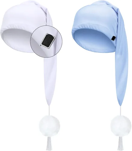 Vista 10 de Geyoga Gorro de dormir de noche de seda ajustable con cordón ajustable para hombre con bola de pompón para uso diario Negro