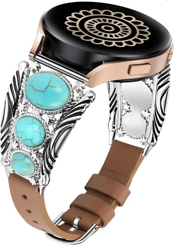 Vista 9 de Correa de cuero Minyee compatible con Samsung Galaxy Watch 7/6/5/4/FE/Active 2 de 40mm 44mm/Watch 6 Classic de 43mm 47mm/Watch 5 Pro de 45mm