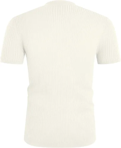 Vista 3 de Pretifeel Suéter de manga corta para hombre, cuello alto, básico, liso, ajustado, de punto