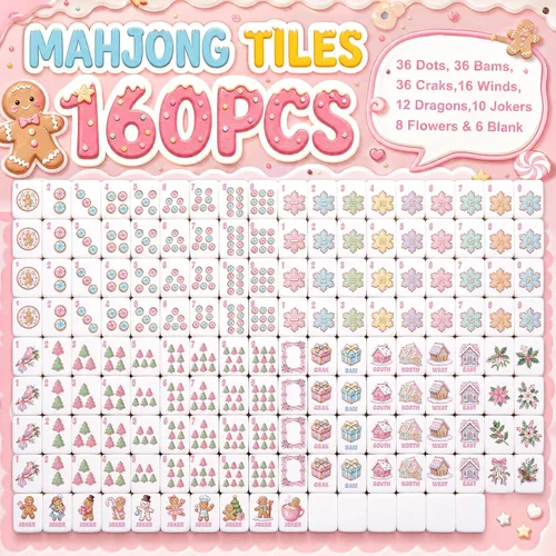 Vista 3 de 160pcs Navidad Hombre de jengibre grabado American Mahjong Tile