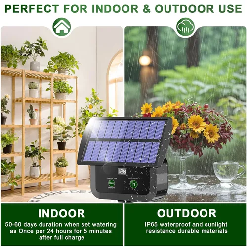 Vista 4 de Kit de sistema de riego por goteo solar con pantalla LCD, 30 modos de trabajo y 10 intervalos de riego, kit de riego por goteo alimentado por
