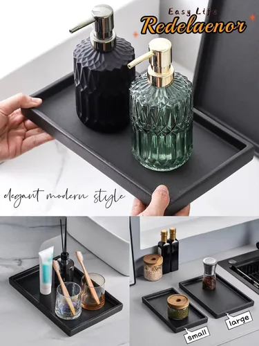 Vista 5 de Bandeja de maquillaje de cerámica Redelaenor, soporte de accesorios de baño negro para organizador de fregadero de cocina y bandeja decorativa