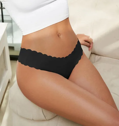 Vista 3 de Tangas sin costuras para mujer, calzones invisibles, con cintura en V, elásticos, transpirables, sin costuras, paquete de 6, S-XL