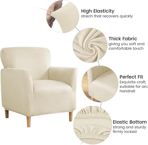Vista 3 de MIFXIN Funda elástica para sillón de banquete, de terciopelo, 1 pieza, de elastano, elástico, protector de muebles, para sofá de 1 plaza con brazos