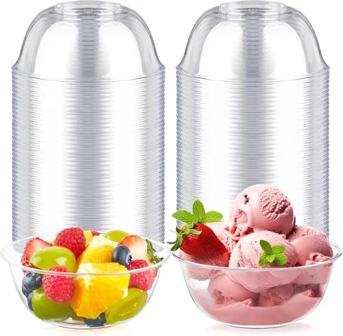 Vista 8 de Cuencos pequeños de plástico transparente de 8 onzas, paquete de 100 cuencos desechables de plástico duro para servir frutas, postres, parfaits