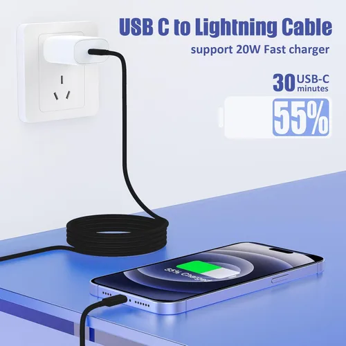 Vista 2 de Paquete de 4 cables USB C a Lightning de 6 pies, cable de carga rápida para iPhone 14, repuesto para el cable de carga original de Apple para iPhone