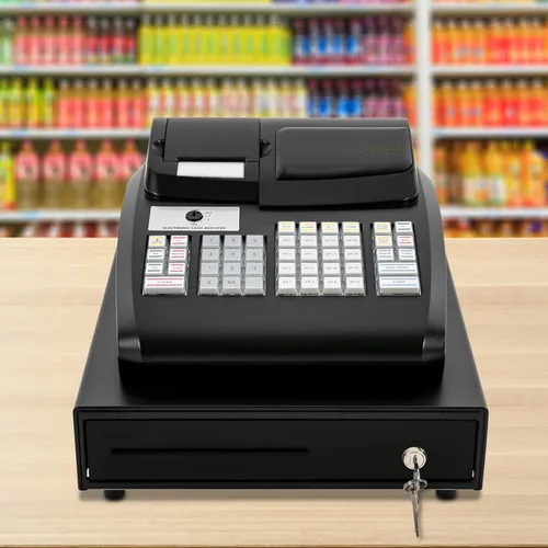 Vista 4 de Caja registradora electrónica comercial de 47 llaves, sistema de gestión de efectivo, caja registradora con pantalla LED, cabezal de impresión 47