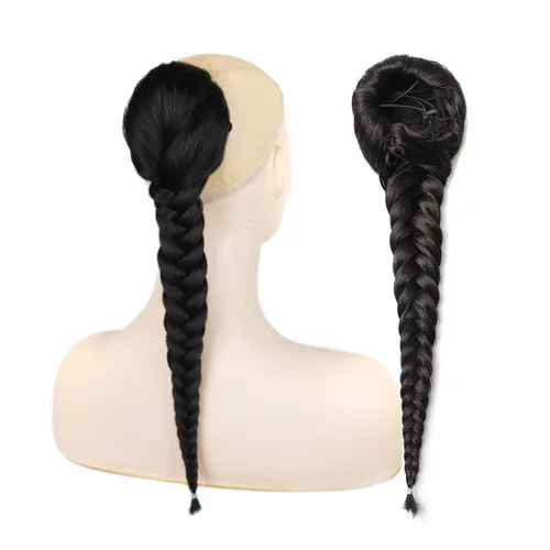 Vista 2 de Extensiones de cola de caballo trenzadas de espina de pescado de 15 pulgadas, extensiones de cabello sintético rizado con cordón de cola de caballo
