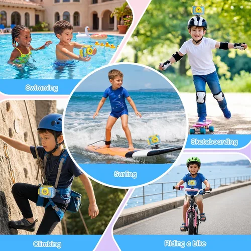 Vista 6 de Juguete de piscina y cámara submarina para niños, cámara de acción impermeable de 99 pies, video de 1080P y foto de 20 MP con lente abatible