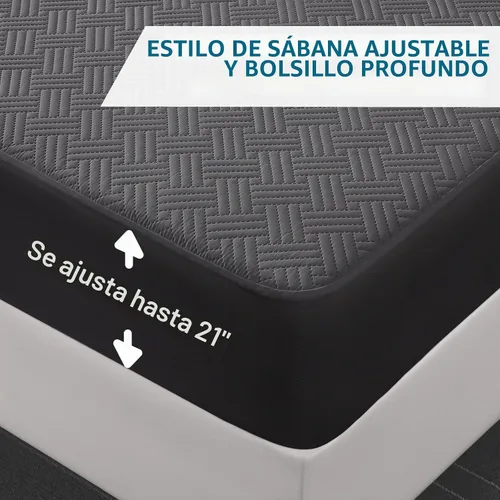 Vista 6 de Protector de colchón impermeable tamaño individual con bolsillos profundos, color gris Breathable Noiseless Soft Mattress Pad Cover Fits 8"-21