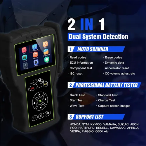 Vista 4 de Herramienta de prueba de diagnóstico del motor del sistema de motocicleta M100 Pro Moto Scanner Lectores de código Herramientas de escaneo Dual