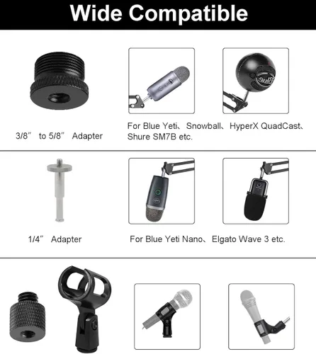 Vista 9 de Soporte de Piso para Micrófono para Blue Yeti, Nano, Snowball, HyperX, Razer, Logitech USB y Micrófono de Condensador, Brazo Articulado Ajustable