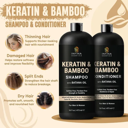 Vista 2 de Juego de champú y acondicionador de queratina para cabello seco y dañado