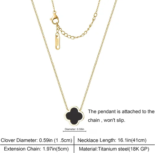 Vista 2 de Collar único de trébol de cuatro hojas para mujeres y niñas, colgante de trébol de la suerte blanco, negro, azul, rojo, chapado en oro de 18
