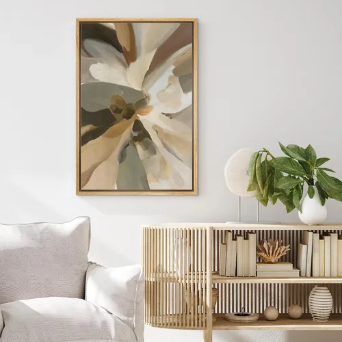 Vista 4 de MUDECOR Impresión en Lienzo Enmarcado Arte de Pared Pincelada Floral Abstracta en Tonos Neutros Cálidos Tonos Terrosos Ilustraciones Minimalismo