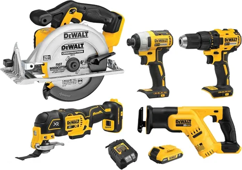 Vista 6 de DEWALT Tools Kit Combinado de 5 Herramientas Eléctricas, Taladro Inalámbrico Destornillador de Impacto Sierra Multiherramienta Oscilante con Batería